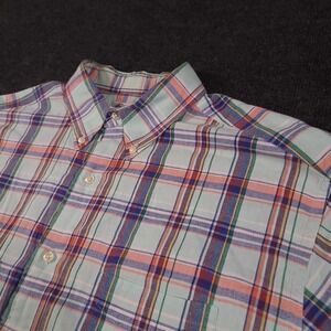 Brooks Brothers Men's Lg Blue Plaid Button Down Short Sleeve Sport Shirt‎